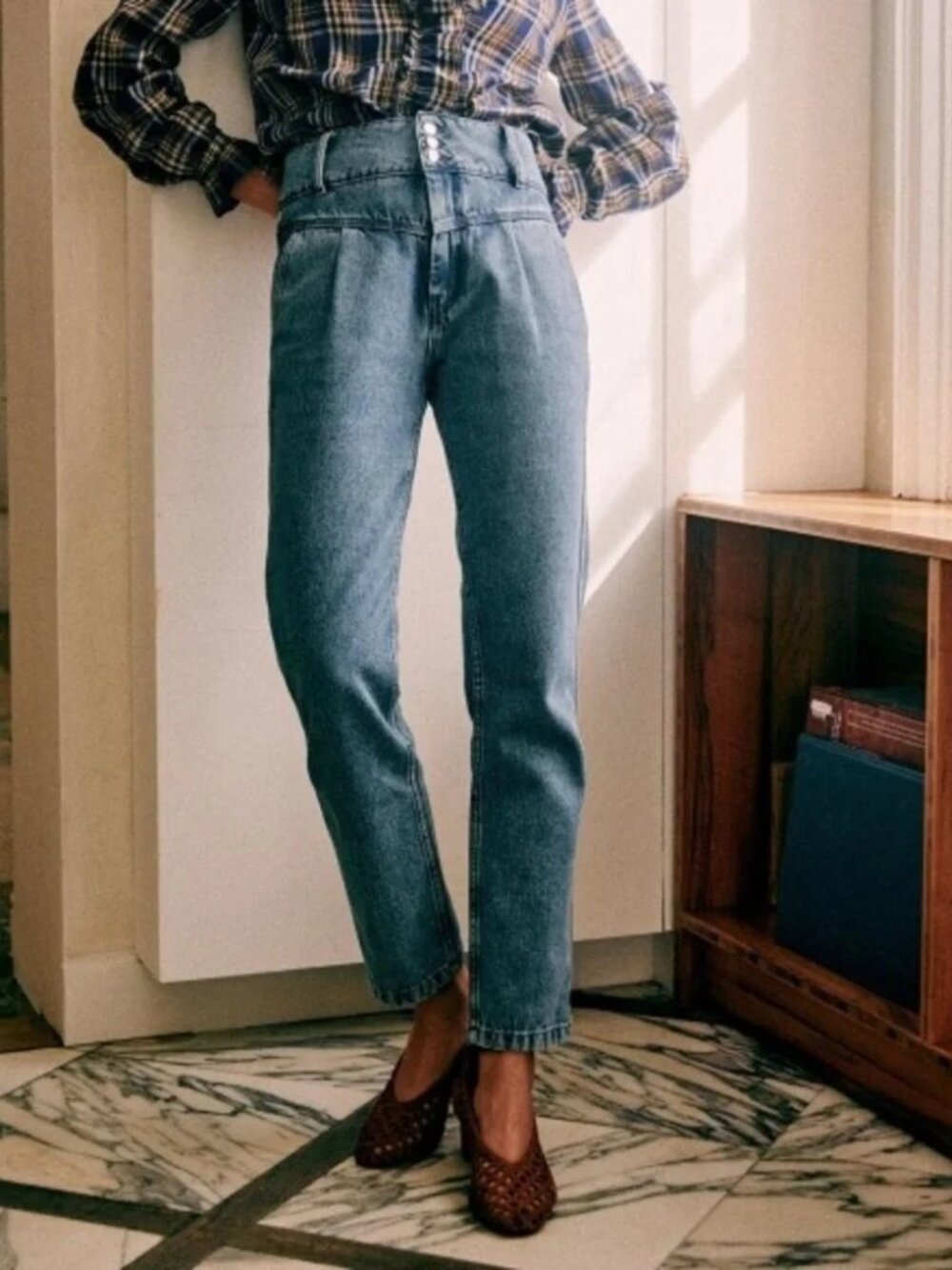 Sezane Sam Trouser Straight Barrel Leg Jeans High Waisted Medium Wash 36 (US 4)